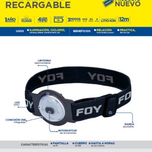 Linterna de LED para cabeza recargable de 80 lm Foy