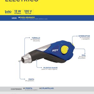 Grabador eléctrico para personalizar en vidrio, madera, acero y plástico 13 W Foy