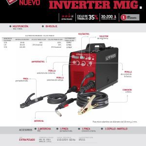 Soldadora inverter para uso con microalambre de 1 fase 110 - 220 V, 200 A Urrea