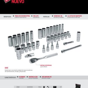 Juego de dados y accesorios cuadro de 3/8" combinado, 54 piezas Urrea