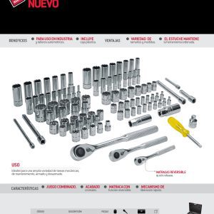 Juego de dados y accesorios cuadro de 1/4", 3/8" y 1/2" combinado, 99 piezas Urrea