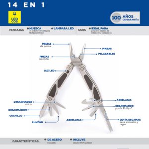 Pinza multiherramienta 14 en 1 con luz LED Surtek
