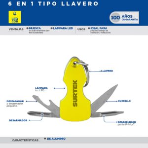 Pinza multiherramienta 6 en 1 tipo llavero Surtek