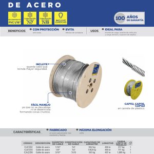 Cable de acero con guardacabo 1/16" x 457 m construcción de 7 x 7 Surtek