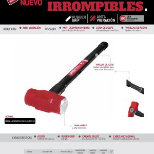 Marro irrompible con mango Rubber grip anti-vibración de 36", 20 lb Urrea