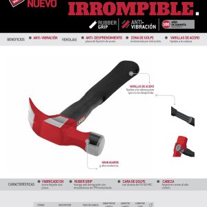 Martillo de uña irrompible con mango anti-vibración texturizado de 13", 16 oz Urrea