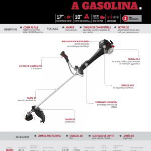 Desbrozadora a gasolina recta 17.0" 52 cc Urrea