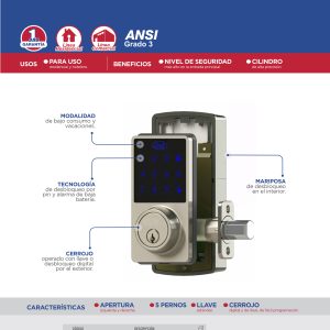 Cerrojo digital panel touch, llave estándar Lock