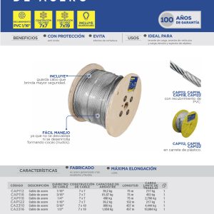 Cable de acero con guardacabo recubrimiento PVC 1/4" x 76 m construcción de 7 x 7 Surtek