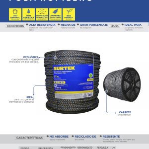 Cuerda de polipropileno gris en carrete 8 mm Surtek