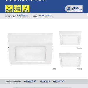 Luminario de LED de sobreponer cuadrado 12 W, luz fría Surtek