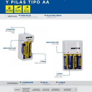 Cargador de pilas "AAA" y "AA", con 2 pilas "AA" Surtek