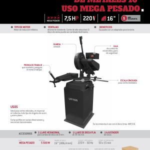 Cortadora de metales 16" 5500 W 220 V, 3450 RPM Urrea