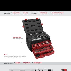 Juego combinado de herramienta para mecánico 450 piezas, con caja plástica de 3 gavetas Urrea