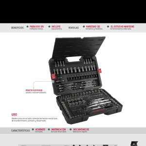 Juego combinado de herramienta para mecánico 230 piezas, con maletín plástico Urrea