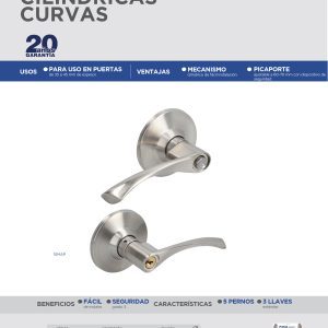 Manija cilíndrica curva función recámara, níquel satinado, llave estándar, blíster Prolok