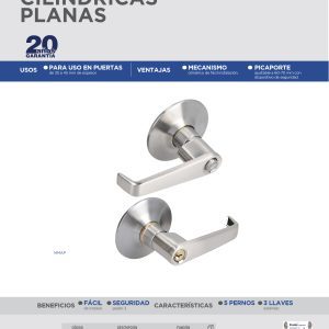 Manija cilíndrica plana función recámara, níquel satinado, llave estándar, blíster Prolok
