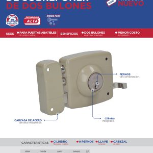 Cerradura de sobreponer función instala fácil, derecha, 2 bulones, llave estándar, blíster Lock