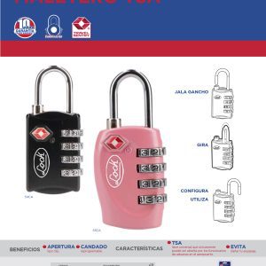 Candado de combinación programable TSA para maleta, negro 30 mm Lock