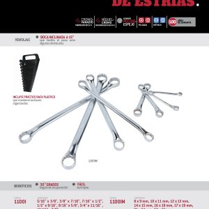 Juego de llaves de estrías pulido espejo de 15° en pulgadas, 12 puntas, 7 pz en rack Urrea