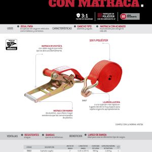 Sujetador con matraca con gancho 4" x 9 m Urrea