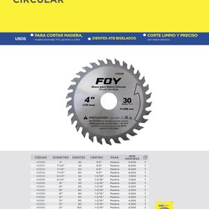 Disco para sierra circular para corte aluminio 120 dientes, 12" Foy