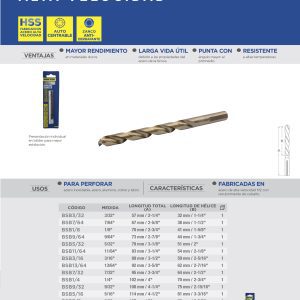Broca con cobalto de acero de alta velocidad 7/64" zanco recto en blíster Surtek