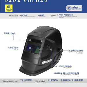 Careta electrónica para soldar con panel solar, encendido y apagado automático Surtek