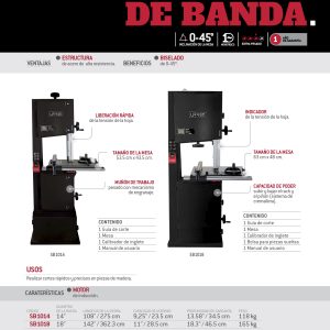 Sierra de banda 18" 3 HP 2200 W 220 V 1 fase Urrea