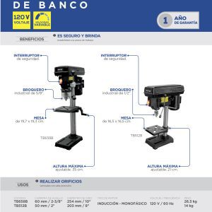 Taladro estacionario de banco 5/8" 550 W 120 V, 2950 RPM Surtek
