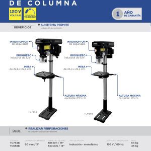 Taladro estacionario de columna 5/8" 550 W 120 V, 3100 RPM Surtek