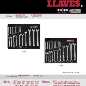 Juego de llaves combinadas pulido espejo de matraca mét, 12 puntas, 22 piezas en estuche Urrea