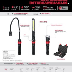 Juego de linternas de LED con cabezas intercambiables recargables, 6 piezas Urrea