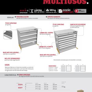 Gabinete modular fijo con 7 gavetas serie X 35" Urrea