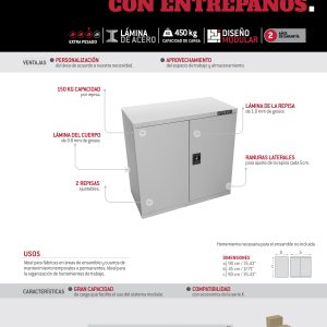 Gabinete modular 2 entrepaños serie X 35" Urrea