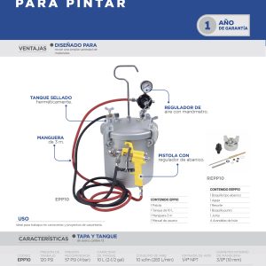 Equipo industrial para pintar, capacidad 10 Lt, 72 PSI Surtek