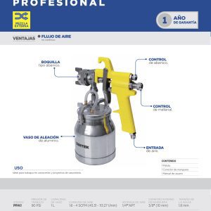 Pistola para pintar con vaso reforzado de alta presión, capacidad 1000 ml, 72 PSI Surtek