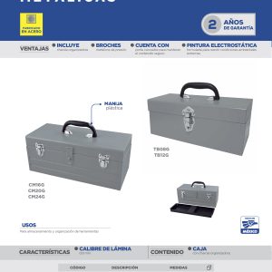 Caja portaherramientas metálica color gris con charola 19" x 7" x 6" Surtek