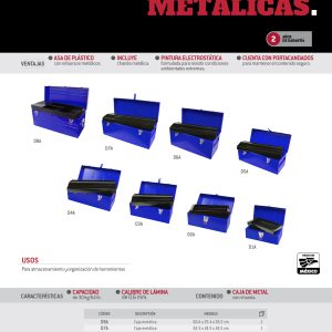 Caja portaherramientas métalica con asa plástica color azul 16" x 7" x 7" Urrea