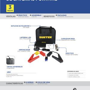 Juego de arrancador portátil de 1 puertos usb 6 mAh 3 piezas, con estuche multiusos Surtek