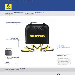 Juego combinado de herramientas para electricista 6 piezas, con estuche plástico Surtek