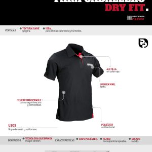 Playera tipo polo dry fit para caballero color negro talla XL Urrea