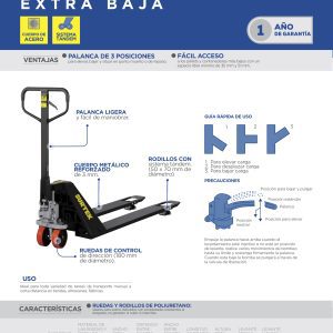 Transpaleta hidráulica 1.5 ton extra baja Surtek