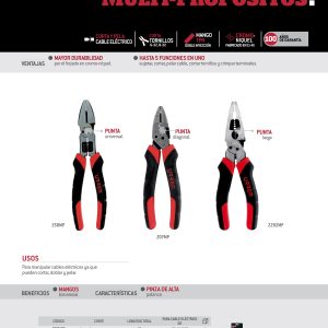 Pinza multipropósitos con mango bimaterial de 8" punta larga Urrea