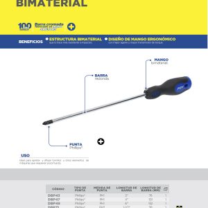 Destornillador con mango bimaterial, punta Phillips #3 x 6" Foy
