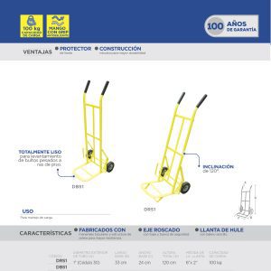 Diablo bodeguero capacidad 100 kg amarillo con llanta sólida Surtek
