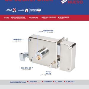 Cerradura de sobreponer función instala fácil, izquierda, llave estándar, en caja Lock