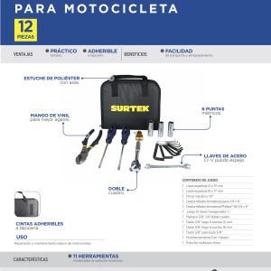 Juego combinado de herramienta para motocicleta 12 piezas, con estuche multiusos Surtek