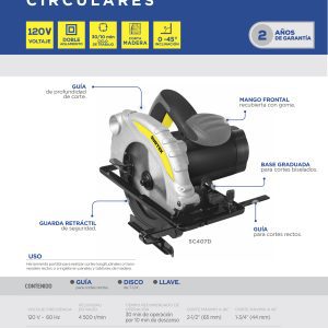 Sierra circular 7-1/4" 1,200 W 120 V, 0 - 4,500 RPM Surtek