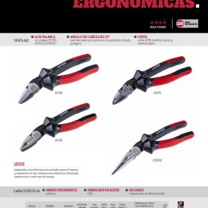 Pinza para electricista con mango bimaterial ergonómica con ángulo de 25° de 8-5/8" Urrea